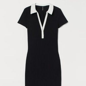 Midi Black and White Collared Dress